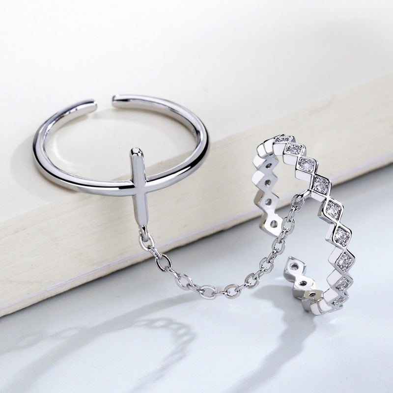 One-piece Cross Fashion Trendy Niche Geometric Double Ring