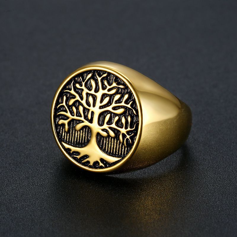 Men's Personalized Hip Hop Trendy Rock Punk Vintage Lucky Tree Stainless Ring