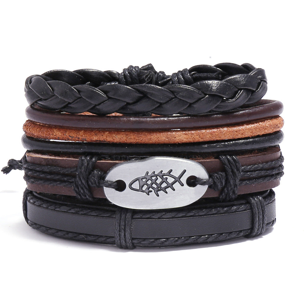 Men's Cowhide Hand-woven Leather Carrying Strap Bracelet