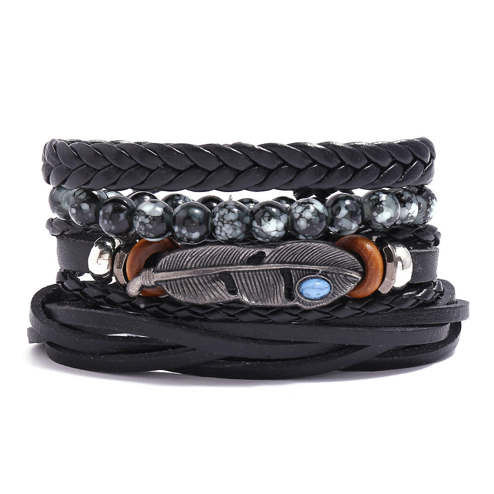 Men's Cowhide Hand-woven Leather Carrying Strap Bracelet