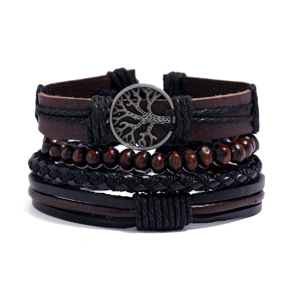 Men's Cowhide Hand-woven Leather Carrying Strap Bracelet