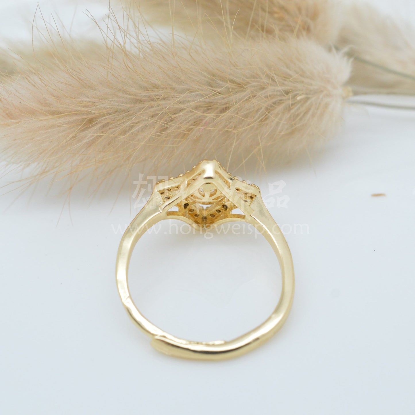 Four Stars Frame Crystal Amber Half Hole Rings