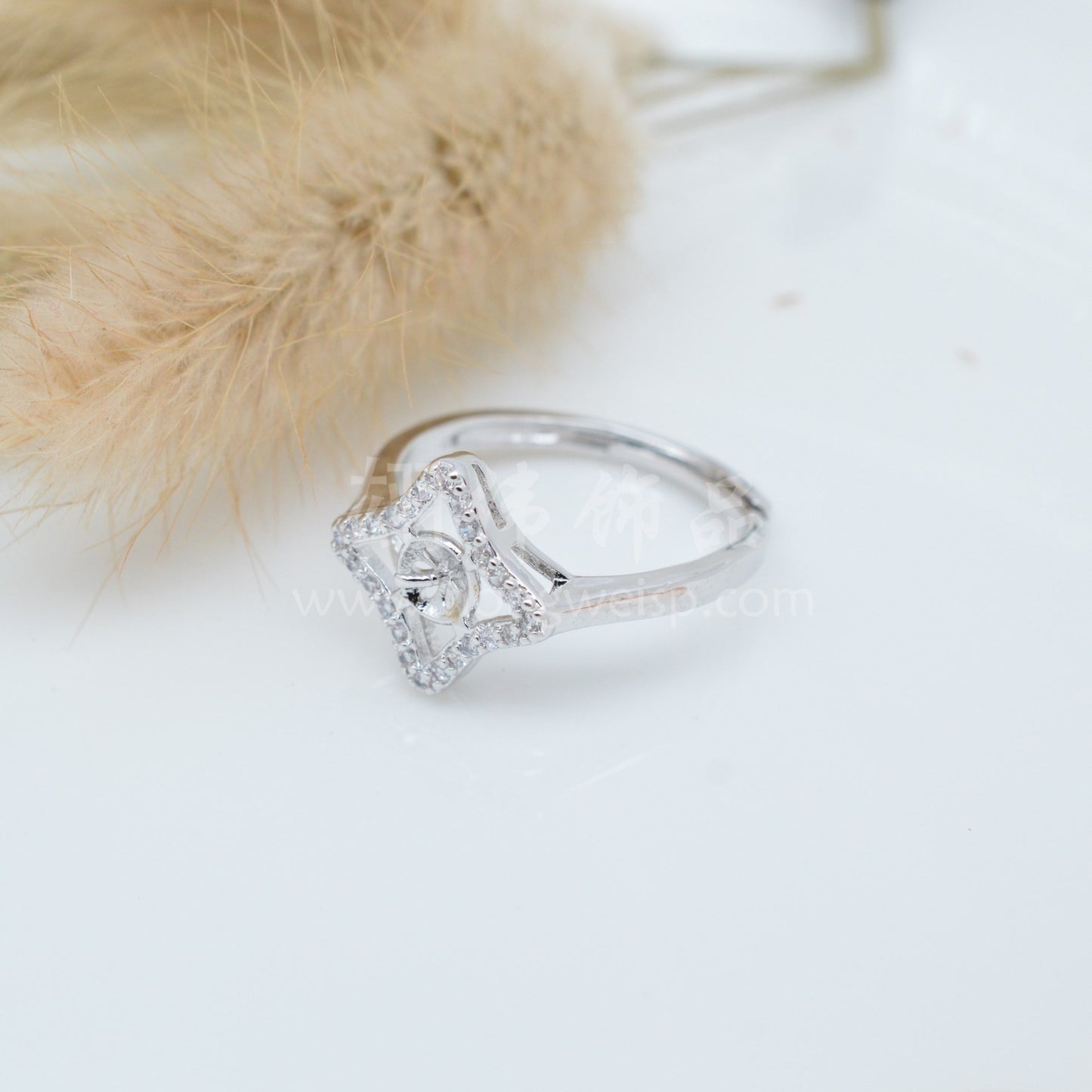 Four Stars Frame Crystal Amber Half Hole Rings