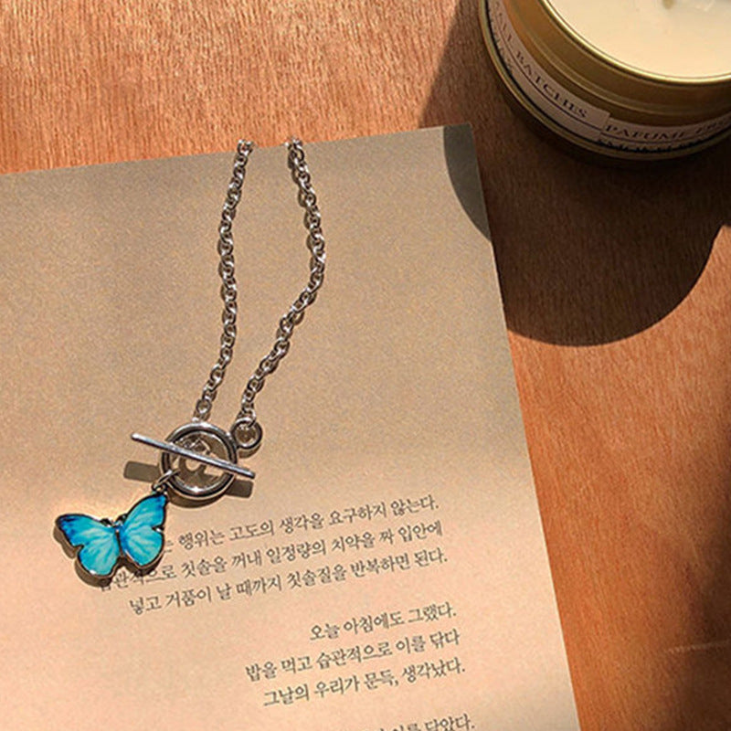 Women's & Men's Wind Blue Purple Butterfly Girlfriend Hot Necklace