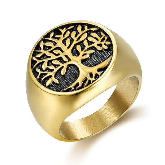 Men's Personalized Hip Hop Trendy Rock Punk Vintage Lucky Tree Stainless Ring