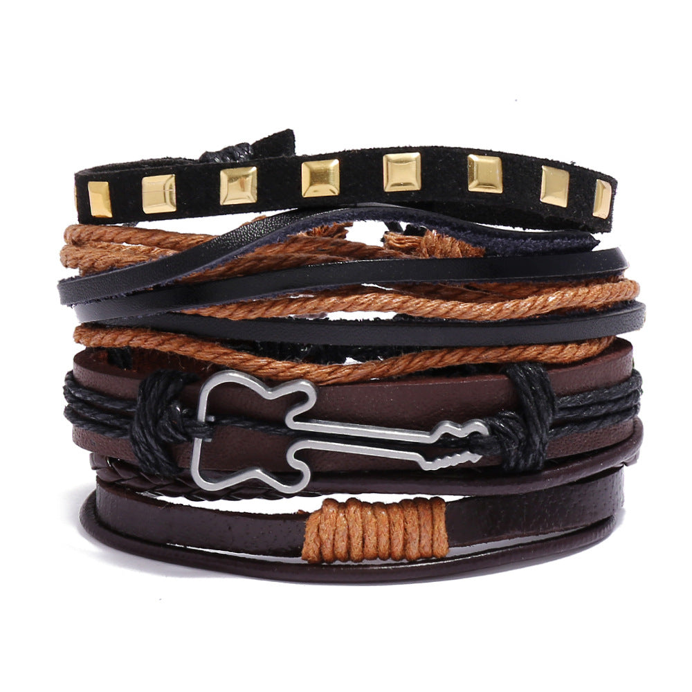 Men's Cowhide Hand-woven Leather Carrying Strap Bracelet