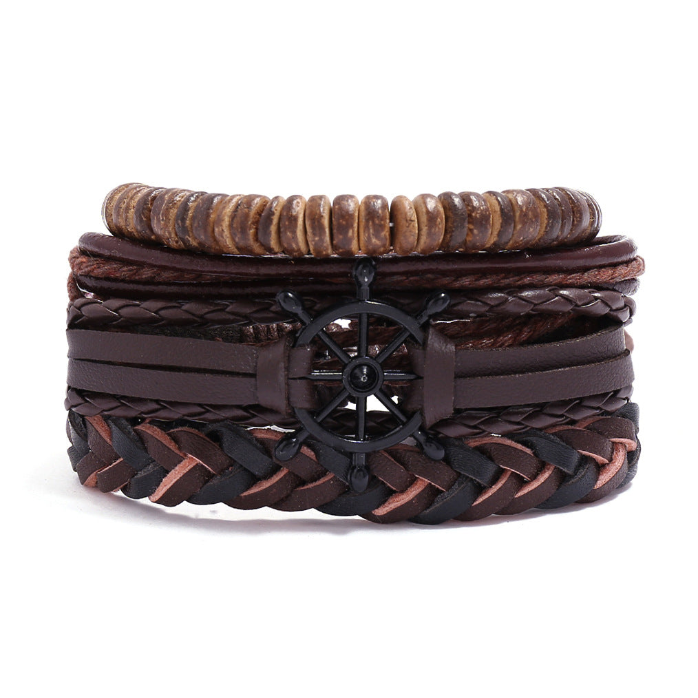 Men's Cowhide Hand-woven Leather Carrying Strap Bracelet