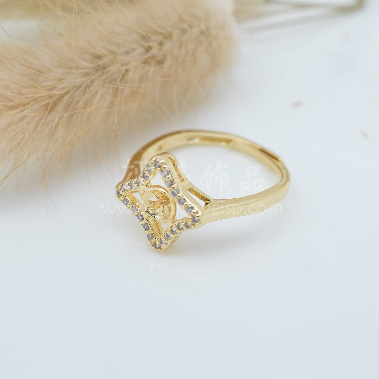 Four Stars Frame Crystal Amber Half Hole Rings
