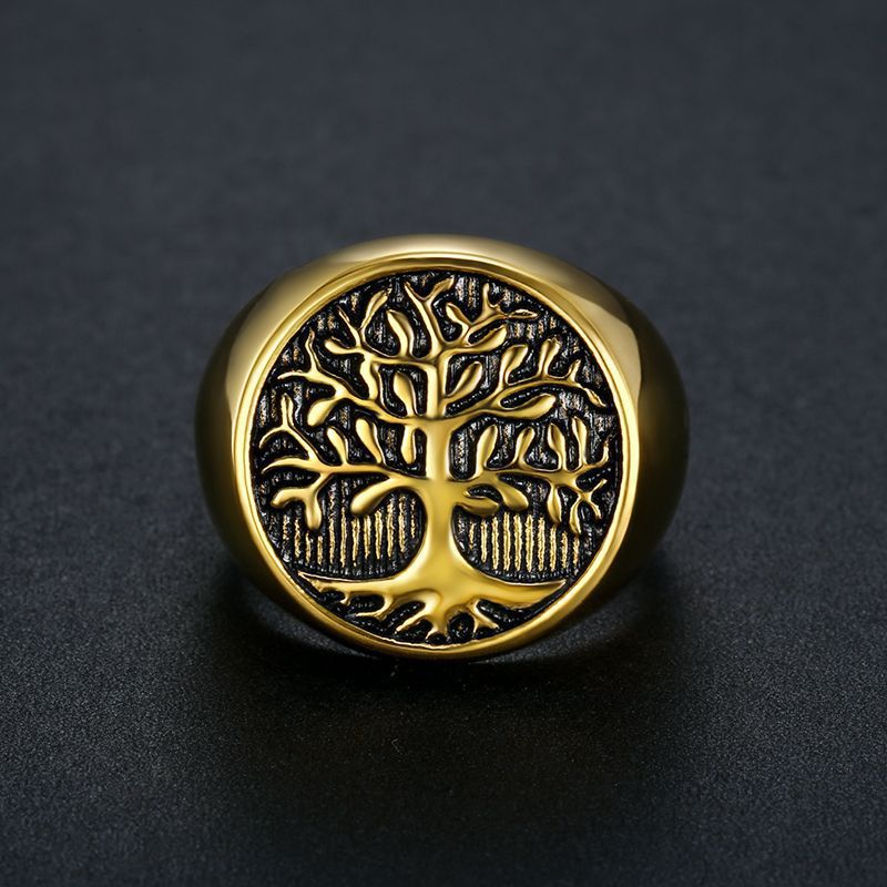 Men's Personalized Hip Hop Trendy Rock Punk Vintage Lucky Tree Stainless Ring