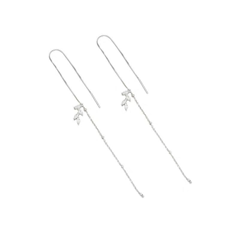 Sterling Sier Tassel Female Temperament Simple Leaves Long Ear Line