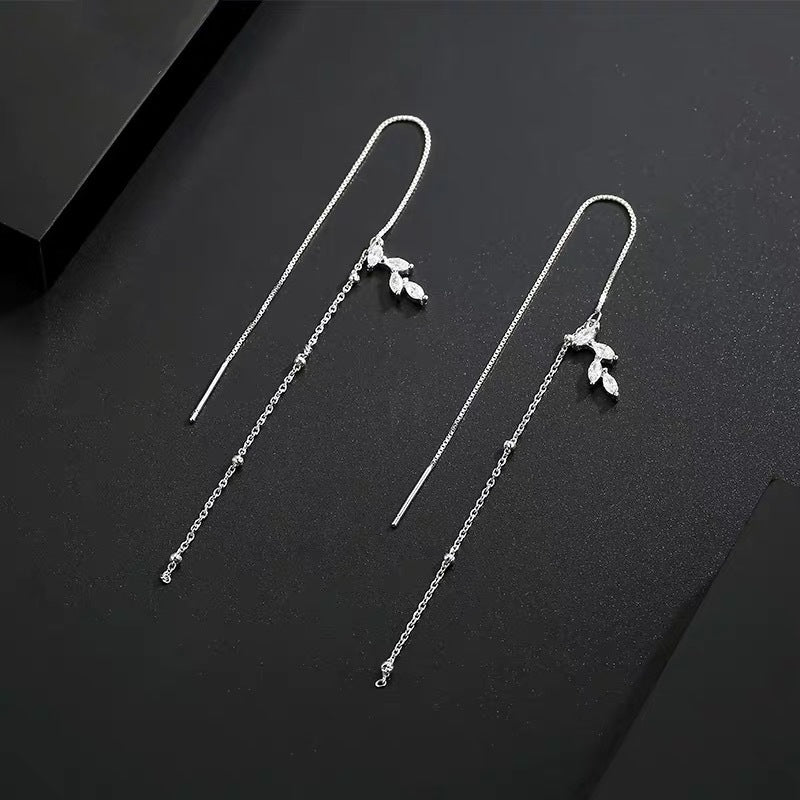 Sterling Sier Tassel Female Temperament Simple Leaves Long Ear Line