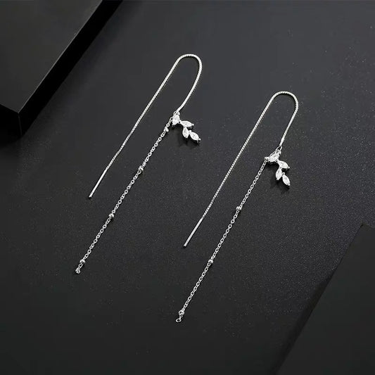 Sterling Sier Tassel Female Temperament Simple Leaves Long Ear Line