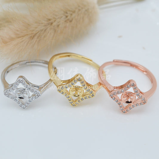 Four Stars Frame Crystal Amber Half Hole Rings