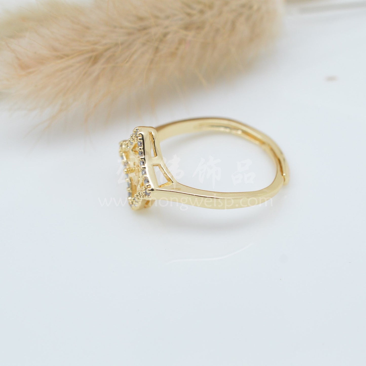 Four Stars Frame Crystal Amber Half Hole Rings