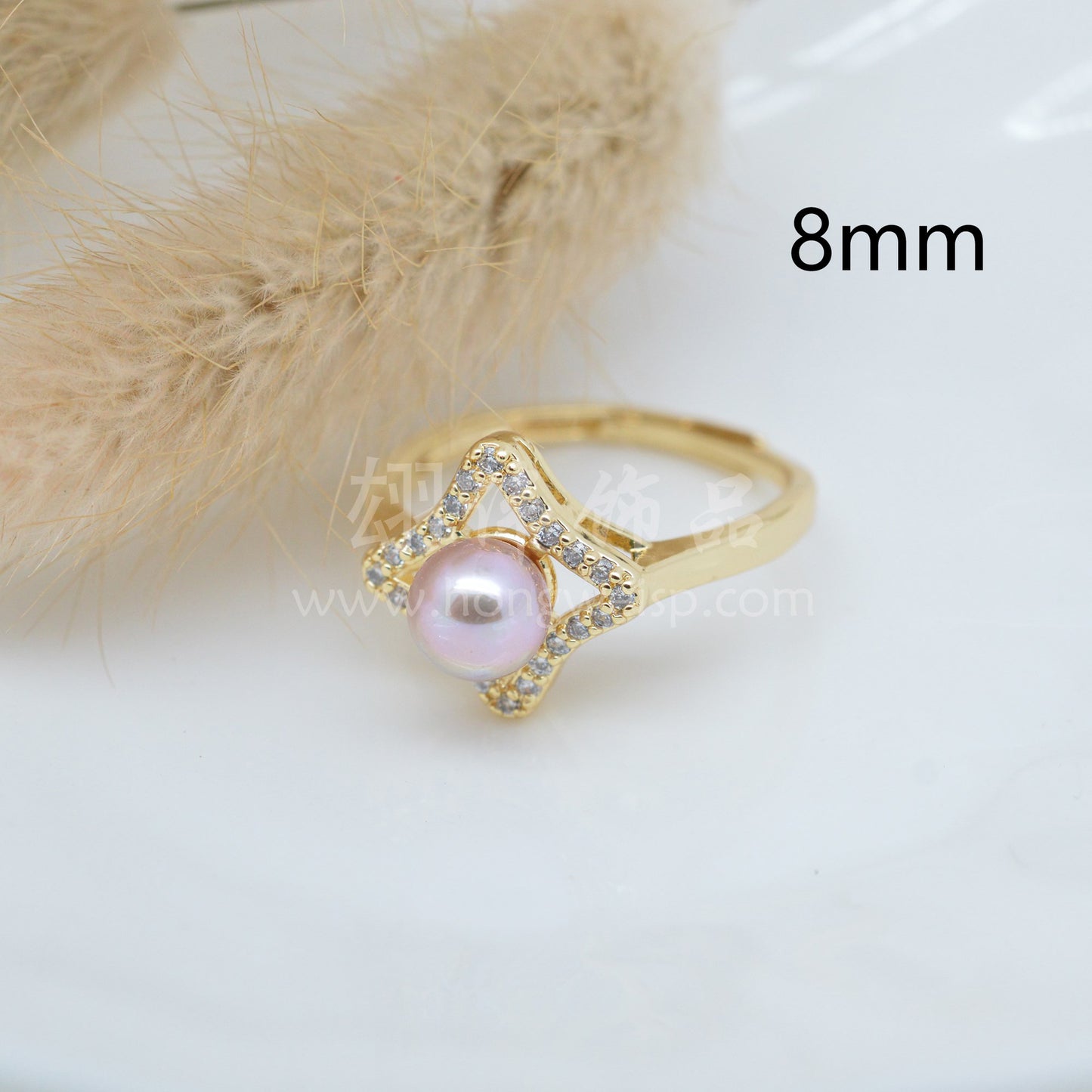 Four Stars Frame Crystal Amber Half Hole Rings