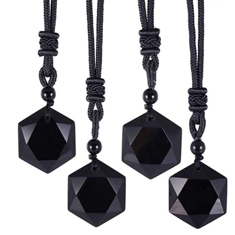 Women's & Men's Obsidian Spirit Swing Energy Stone Hexagram Sweater Pendants