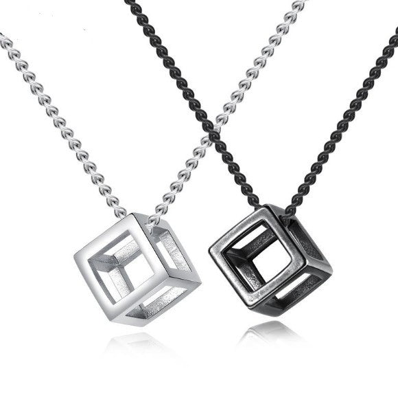 Women's & Men's Retro Simple Hollow Personality Square Cube Necklaces