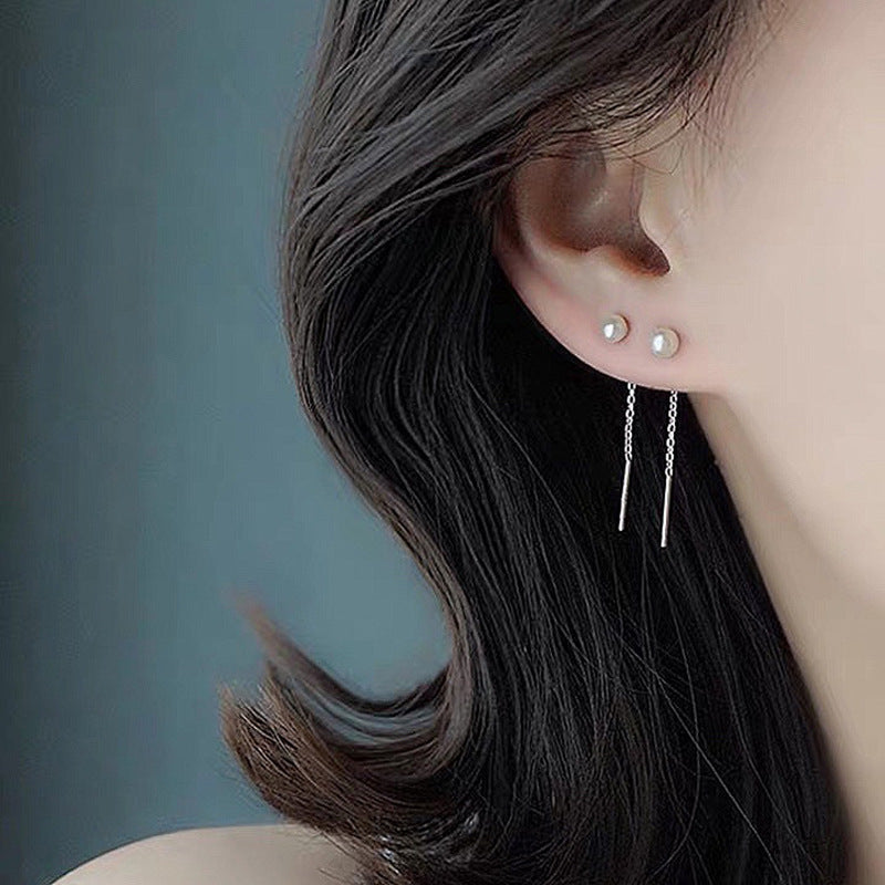 Women's Sier Natural Pearl For Simple Fresh Tassel Light Earrings