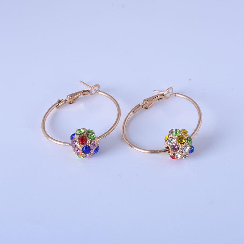 Colorful Crystals Lucky Ball Bead Ear Earrings