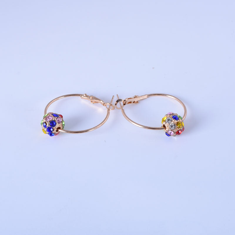 Colorful Crystals Lucky Ball Bead Ear Earrings