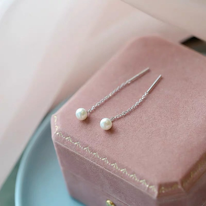 Women's Sier Natural Pearl For Simple Fresh Tassel Light Earrings