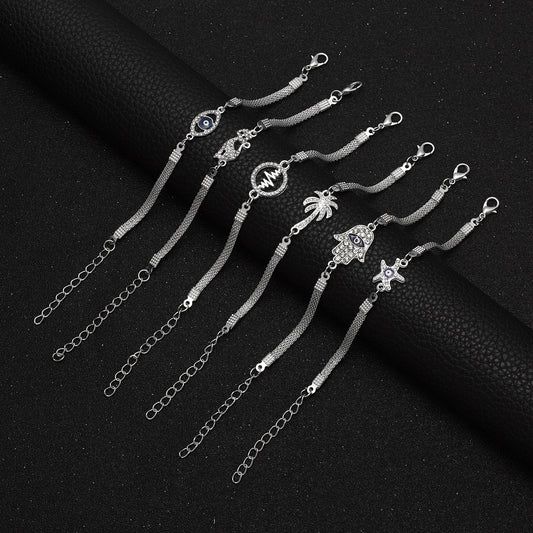 Street Shot Fashion Personality Geometric Sweet Chain Blue Eyes Sier Bracelets