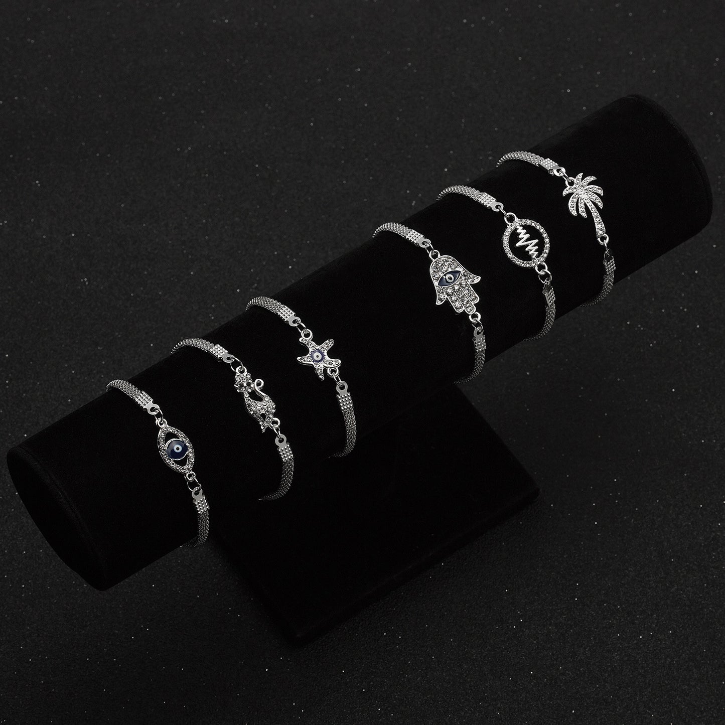 Street Shot Fashion Personality Geometric Sweet Chain Blue Eyes Sier Bracelets