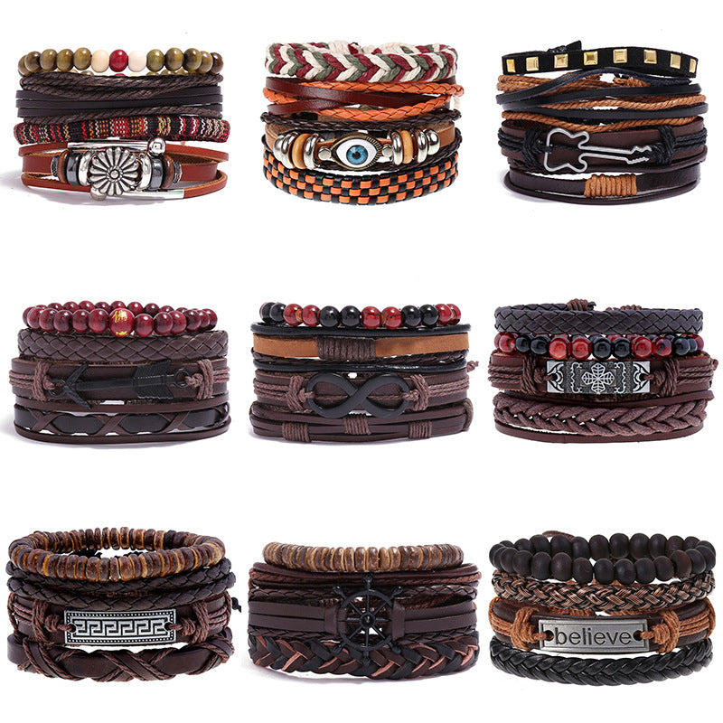 Men's Cowhide Hand-woven Leather Carrying Strap Bracelet