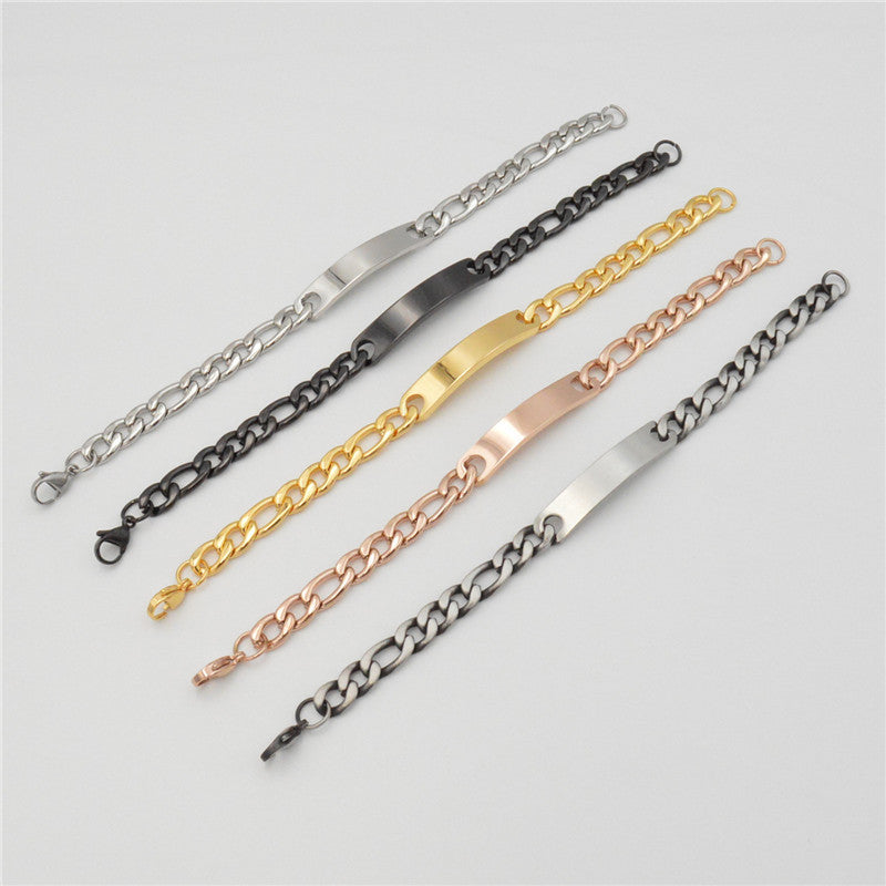 Women's & Men's Can Carve Writing Light Plate With Curved Sheet Chain At Bracelets