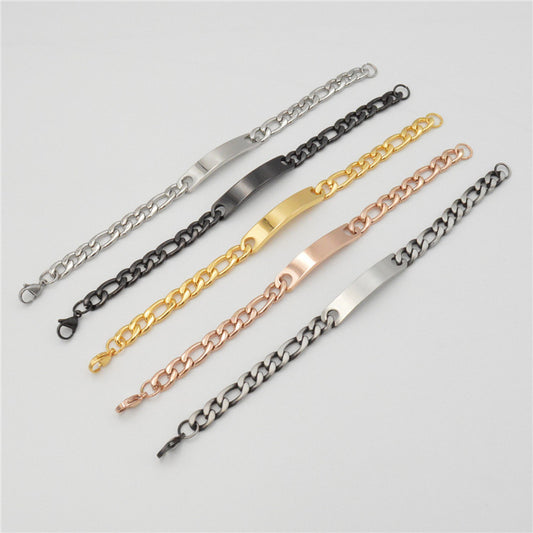 Women's & Men's Can Carve Writing Light Plate With Curved Sheet Chain At Bracelets