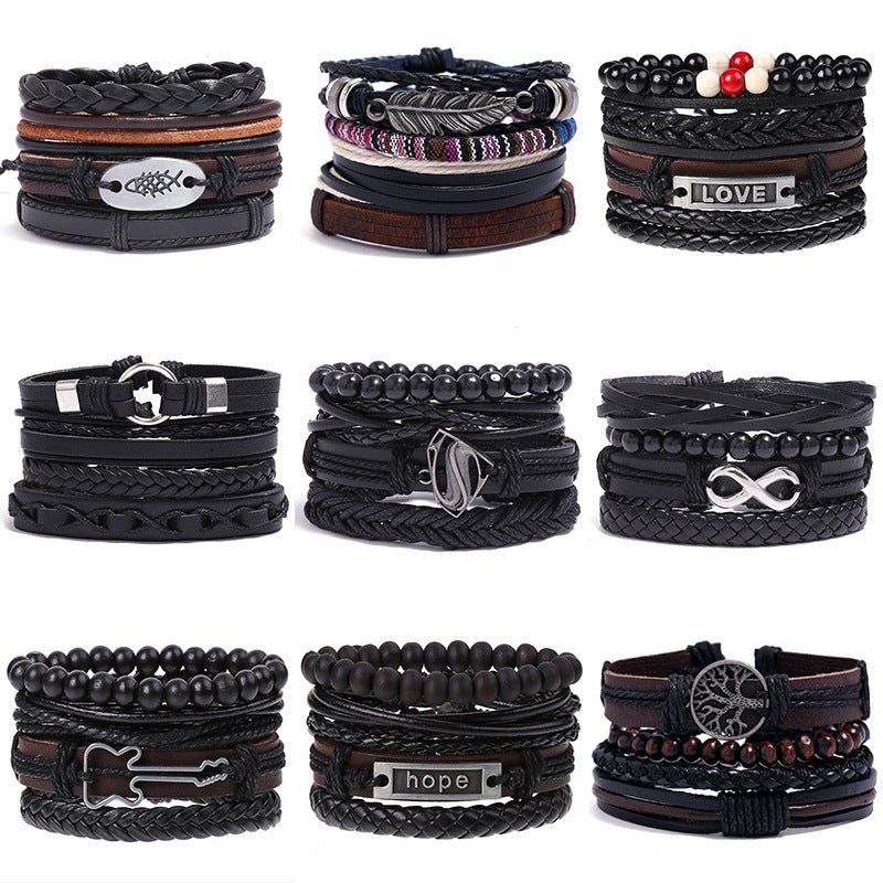 Men's Cowhide Hand-woven Leather Carrying Strap Bracelet