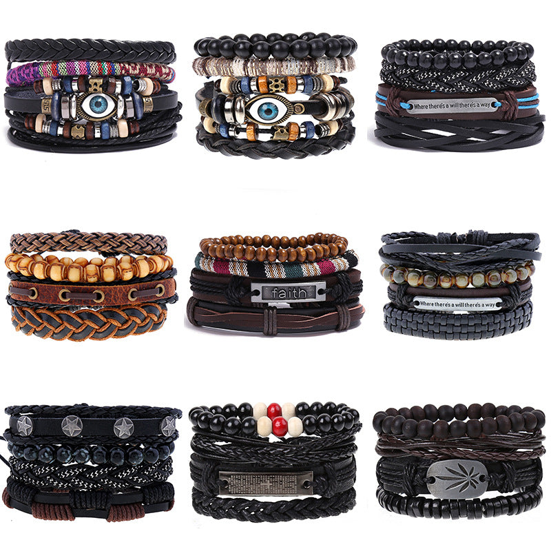Men's Cowhide Hand-woven Leather Carrying Strap Bracelet