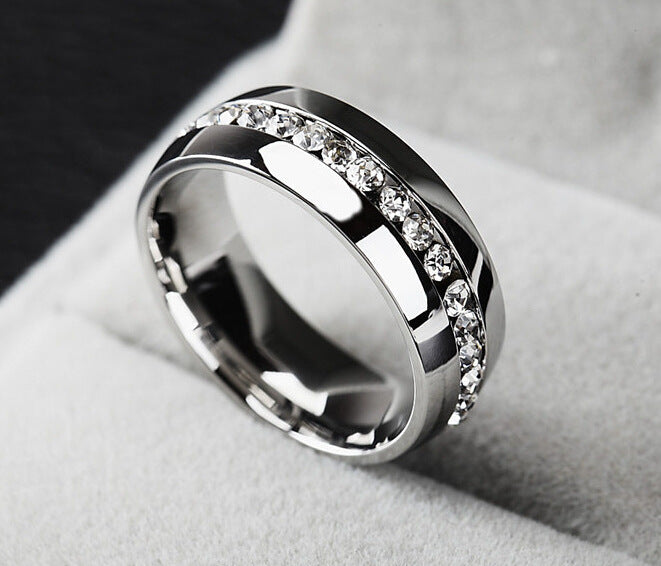 Women's & Men's Titanium Steel With Rhinestone Single Row Diamond Ring