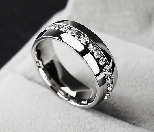 Women's & Men's Titanium Steel With Rhinestone Single Row Diamond Ring