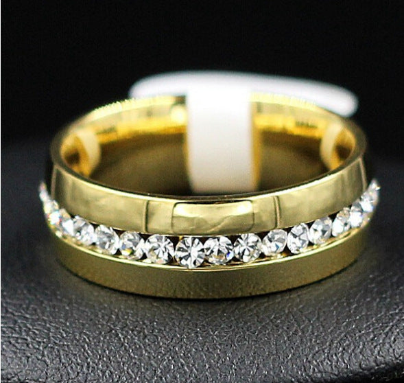 Women's & Men's Titanium Steel With Rhinestone Single Row Diamond Ring