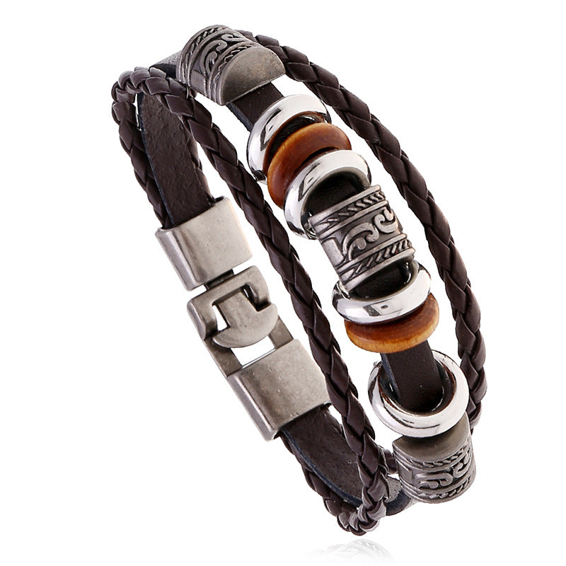 Men's Ornament Simple Handmade Beaded Multilayer Leather Bracelets