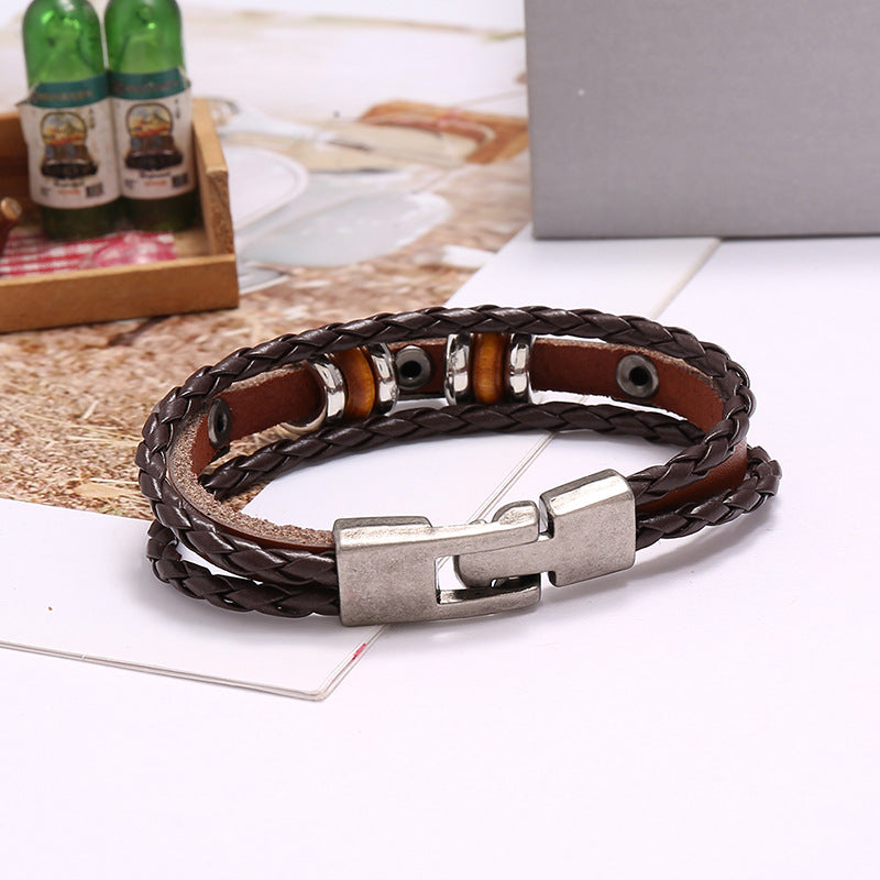 Men's Ornament Simple Handmade Beaded Multilayer Leather Bracelets