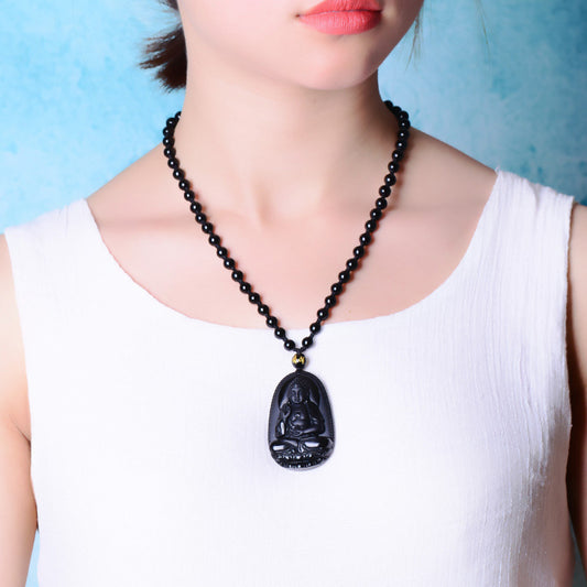 Women's & Men's Obsidian Natural Buddha Eight Patron Saints Necklaces