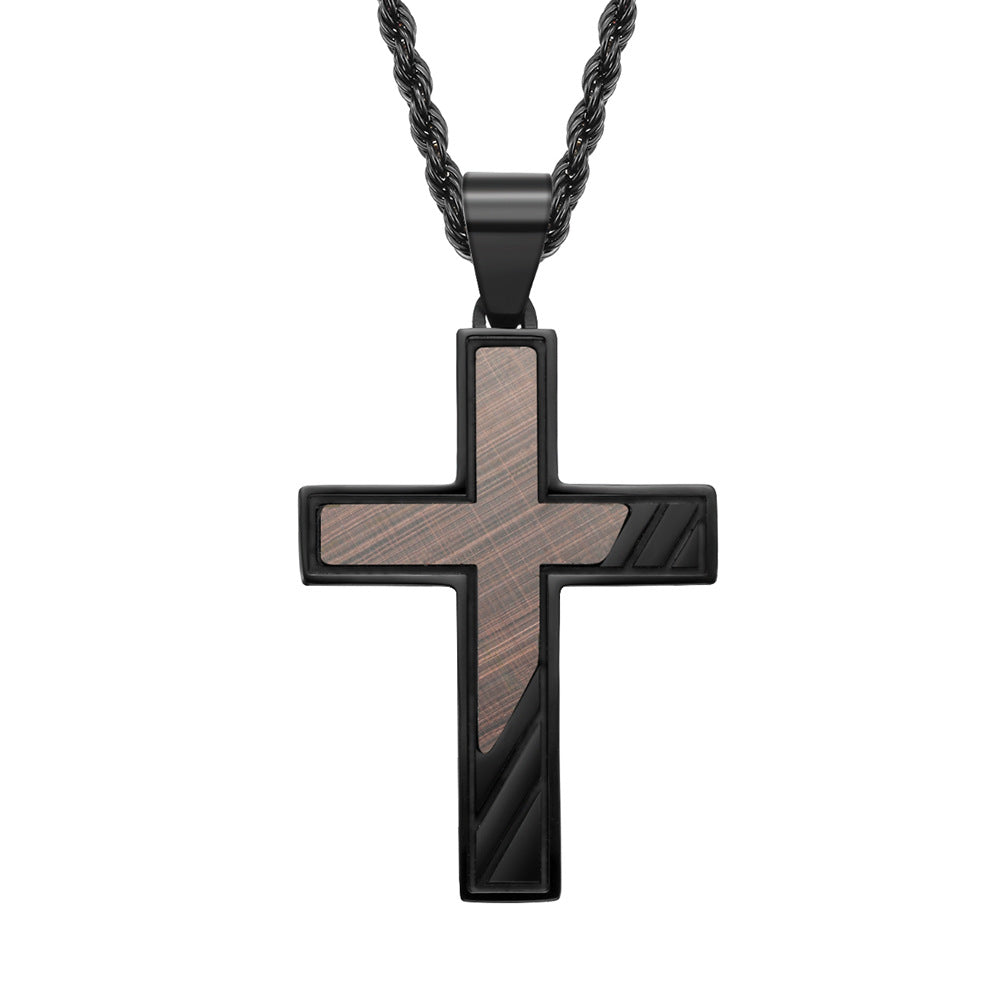 Men's Stainless Steel Electroplated Bronze Brushed Cross Pendants