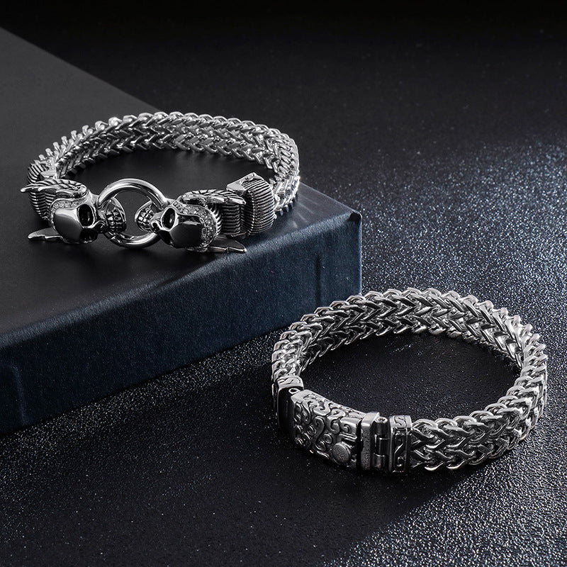 Men's Personalized Titanium Steel Keel Chain Punk Diamond Bracelet