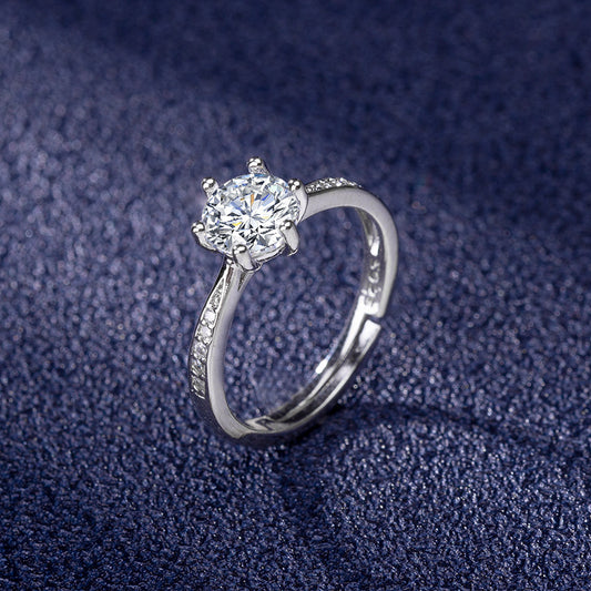 Women's Korean Sier-plated Zircon Wedding Open Simulation Ring
