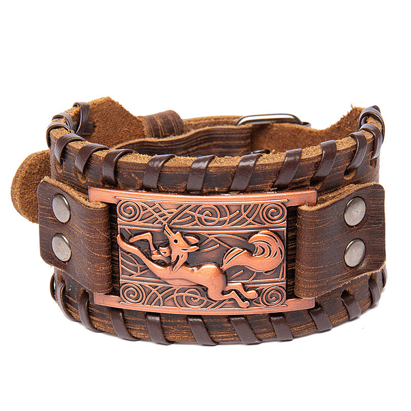 Men's Punk Retro Distressed Effect Fox Cattle Bracelet