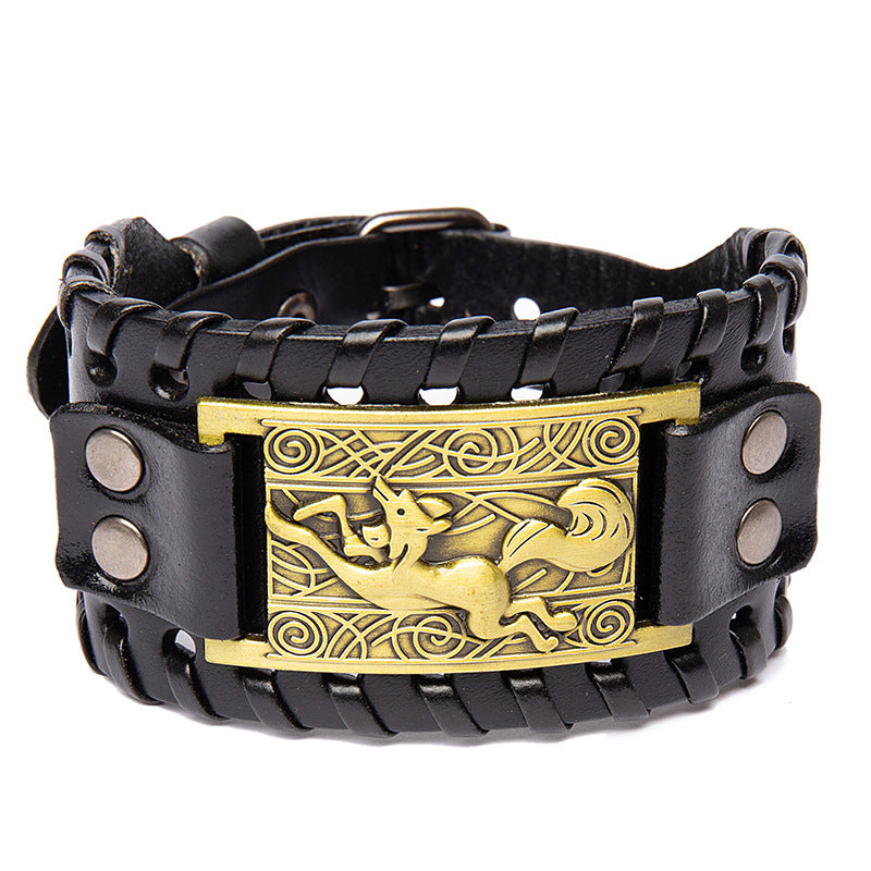 Men's Punk Retro Distressed Effect Fox Cattle Bracelet