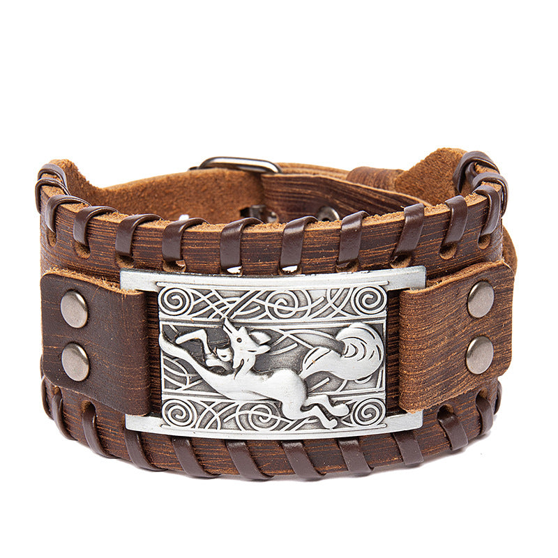 Men's Punk Retro Distressed Effect Fox Cattle Bracelet