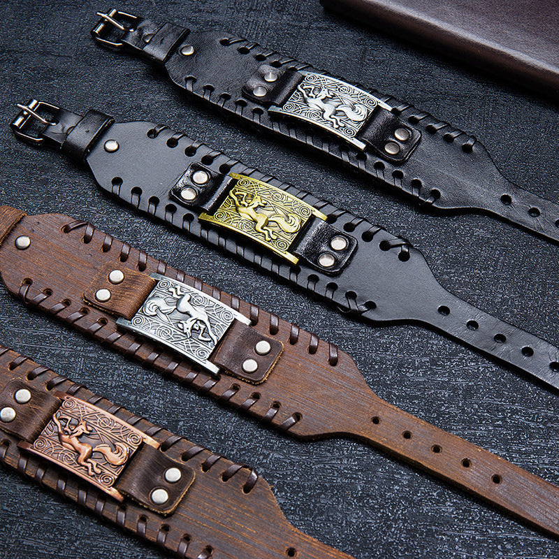 Men's Punk Retro Distressed Effect Fox Cattle Bracelet