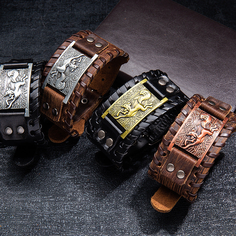 Men's Punk Retro Distressed Effect Fox Cattle Bracelet