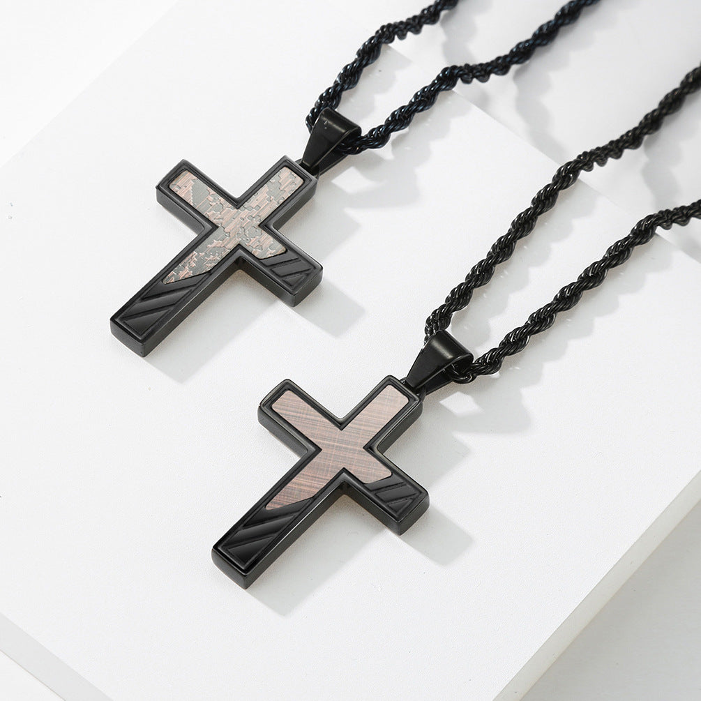 Men's Stainless Steel Electroplated Bronze Brushed Cross Pendants