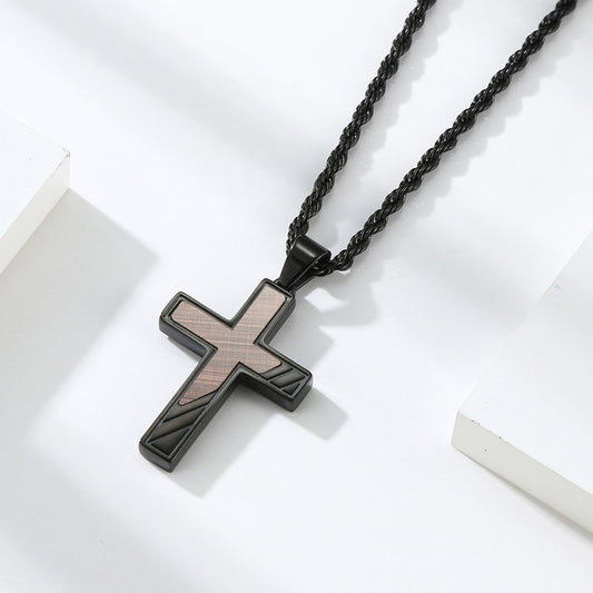 Men's Stainless Steel Electroplated Bronze Brushed Cross Pendants