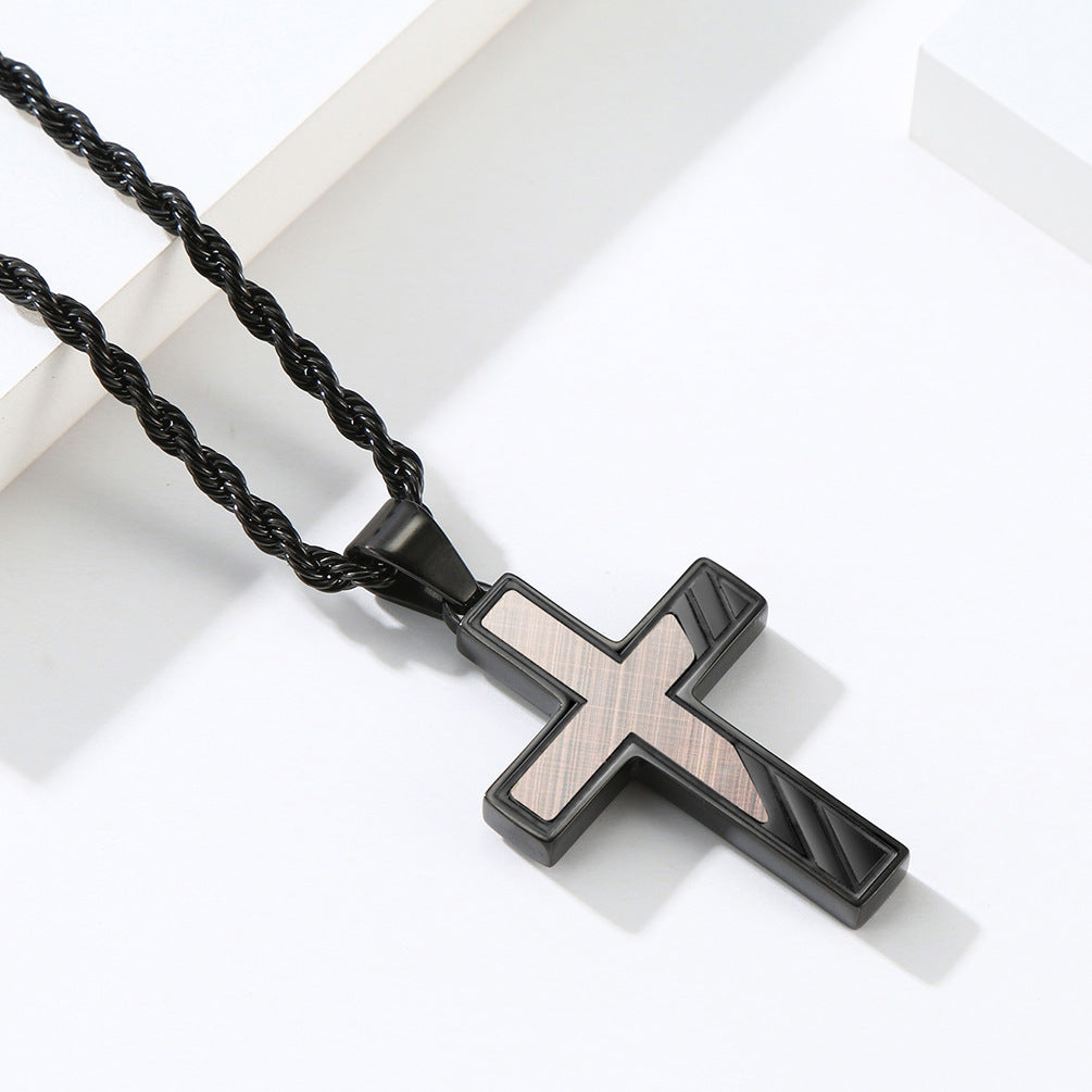 Men's Stainless Steel Electroplated Bronze Brushed Cross Pendants