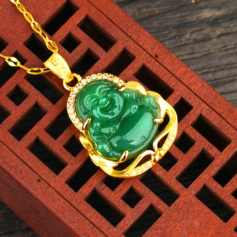 Gold Inlaid Jadeite Jade Color Chalcedony Pendants